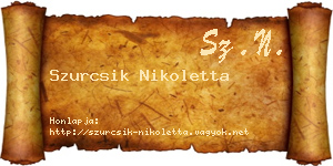Szurcsik Nikoletta névjegykártya